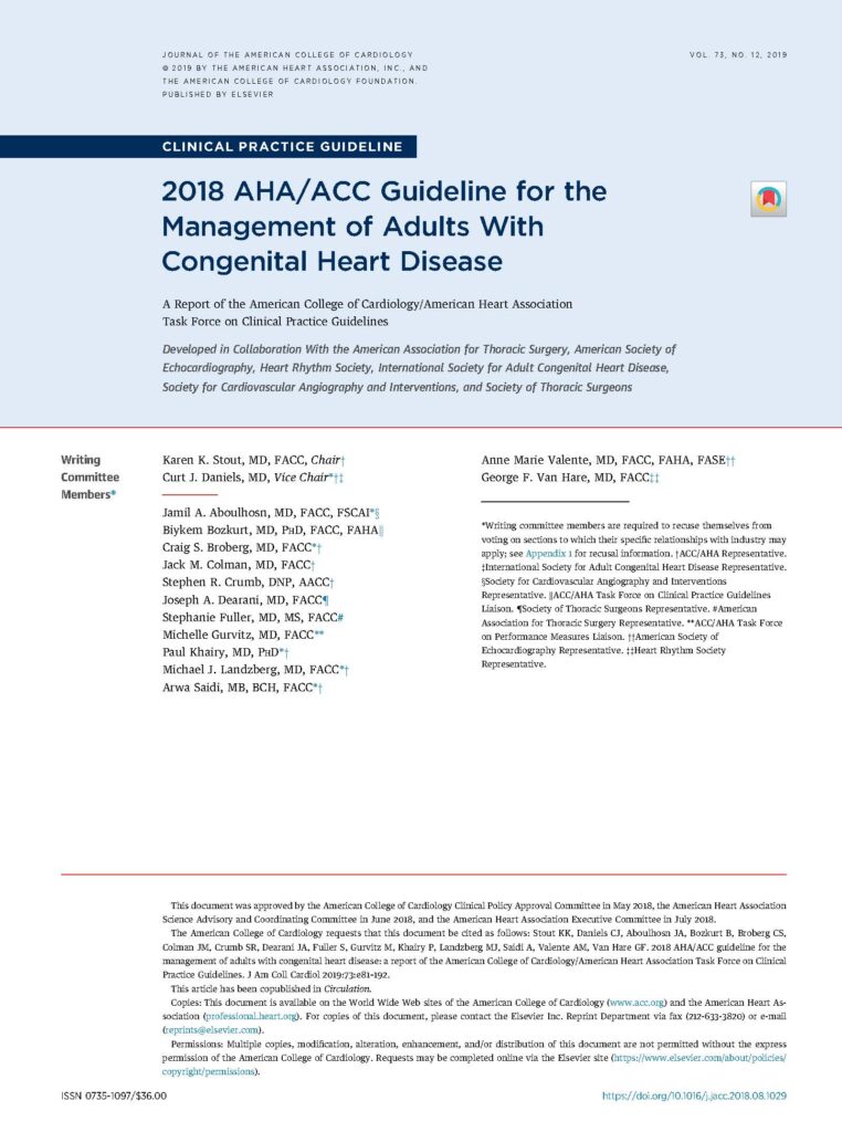 2018 AHA/ACC Guideline For The Management Of Adults With Congenital ...